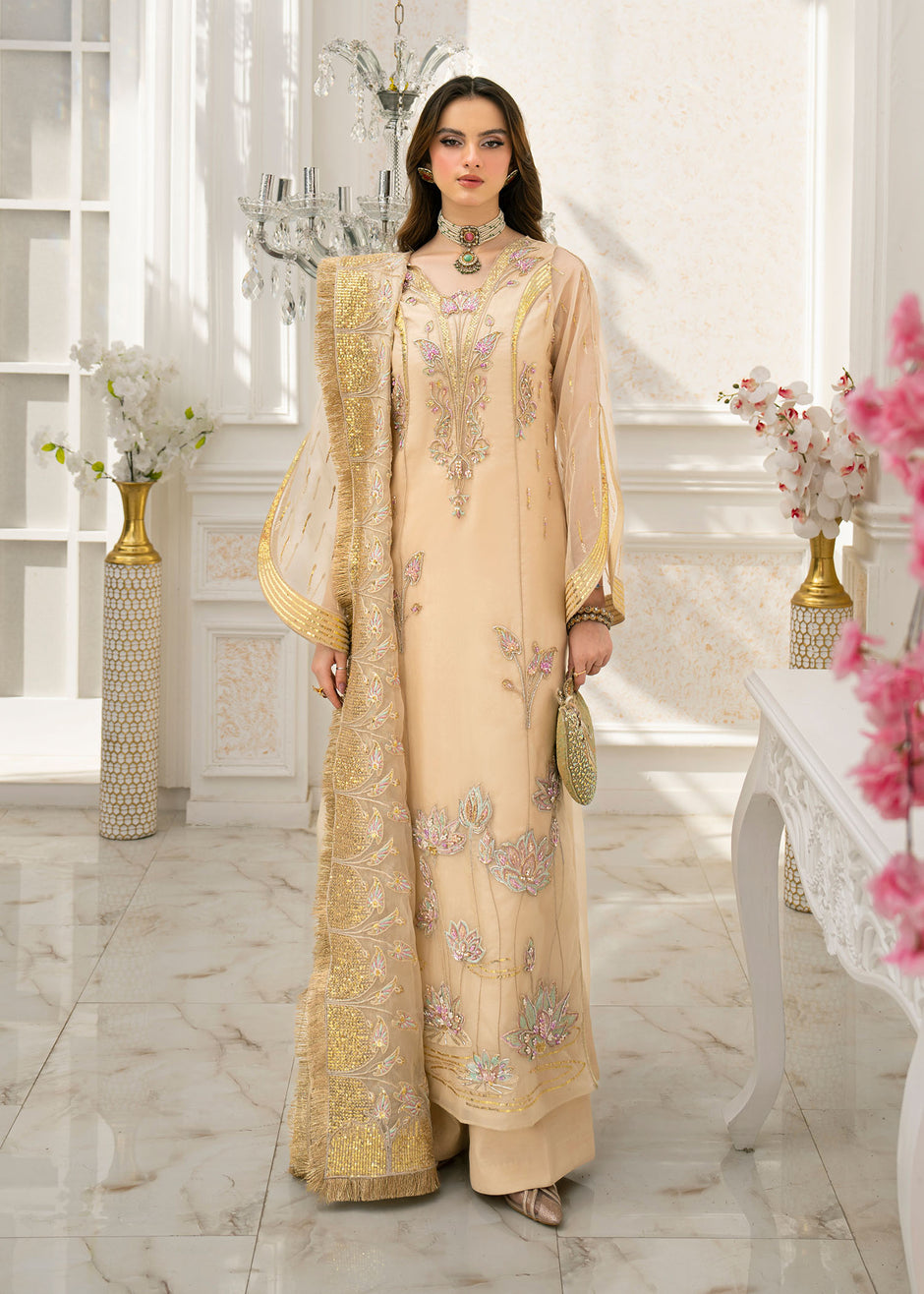 Jamnii Pret Embroidered Silk 3 Piece Suit Aqua Bloom main image 0
